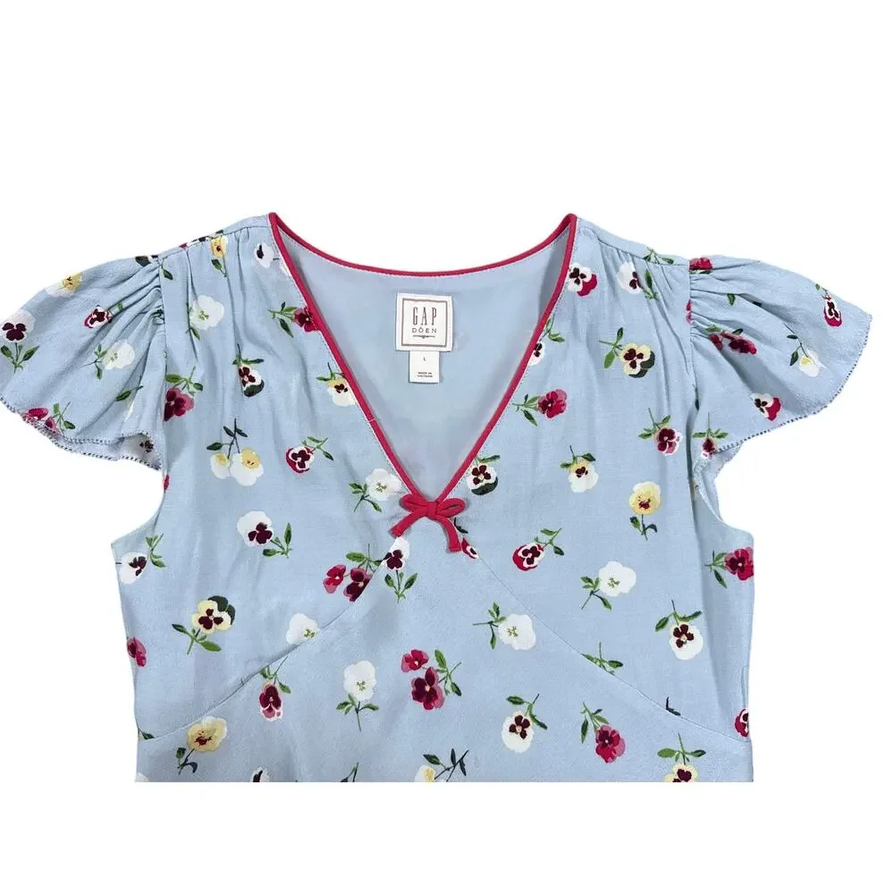 GAP X DÔEN Girls Light Blue Floral Mini Dress Size Large